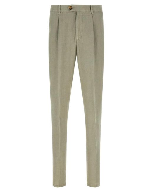 Brunello Cucinelli Gray Linen Gabardine Trousers for men