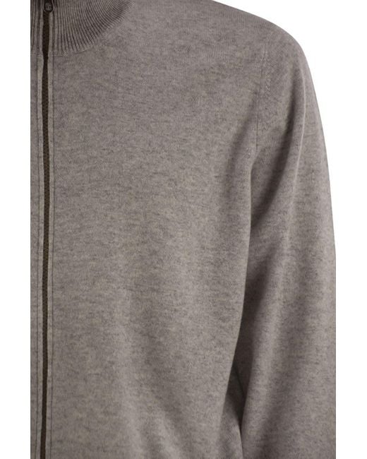 Brunello Cucinelli Gray High-Necked Cashmere Cardigan With Zip for men