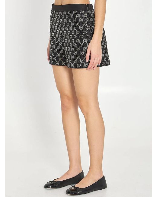 Gucci Black Embroidered Lamé Wool Tweed Shorts