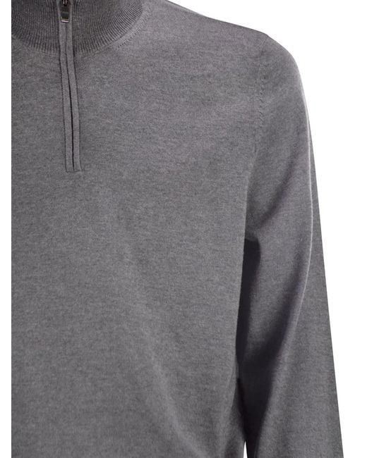 Boss Gray Virgin Wool Jumper With Zip Collar for men