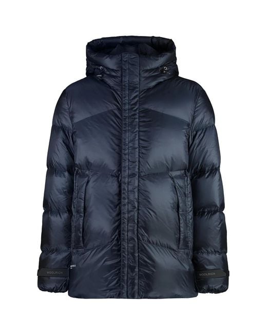 Woolrich Blue Down Jacket With Hood for men
