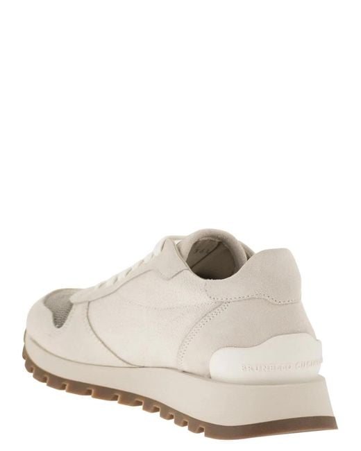 Brunello Cucinelli White Leather And Fabric Trainers
