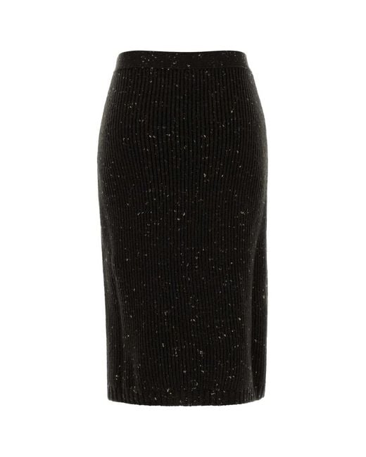 Bottega Veneta Black Hw Wool Rib Midi Skirt
