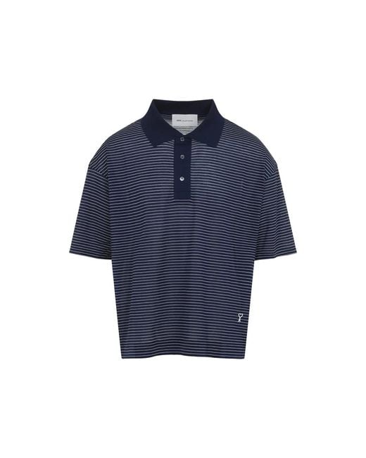 AMI Blue Striped Cotton Polo