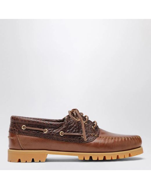 VINNY'S Brown Boat Shoe With Crocodile Insert for men
