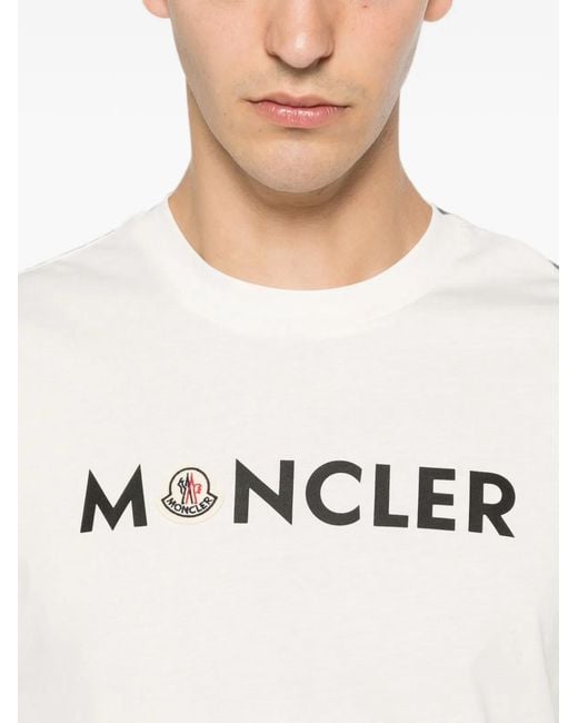 Moncler White Logo Print Crew Neck for men