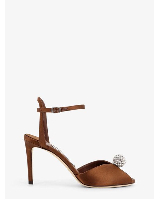 Jimmy Choo White Sacora Satin Sandals With Crystal Detail