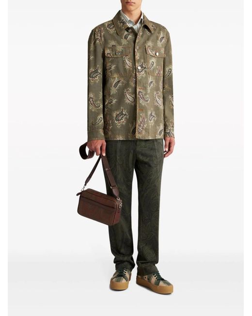 Etro Green Printed Cotton Shirt for men