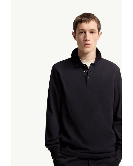 Moncler Blue Long Sleeve Polo Shirt for men