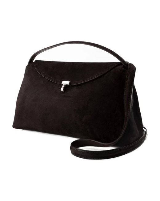 Totême Black "T-Lock" Suede Top Handle Bag