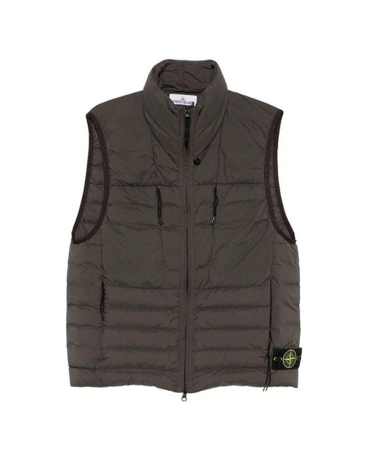 Stone Island Gray Quilted Badge Logo Vest for men