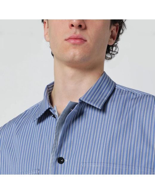 Sacai Blue Light Striped Cotton Shirt for men