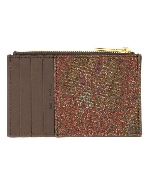 Etro Brown Card Holder "Arnica" With Pegasus for men