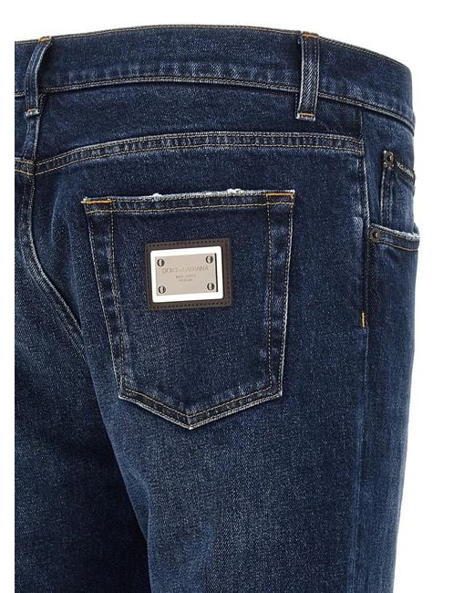 Dolce & Gabbana Blue Dolce & Gabbana Logo Plaque Jeans for men