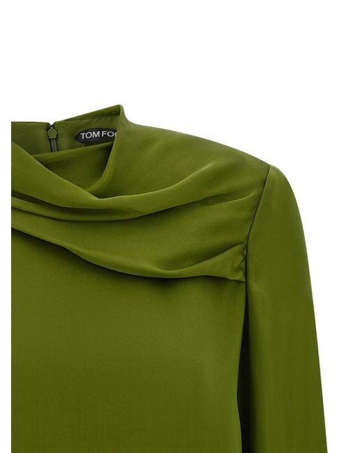 Tom Ford Green Draped Neck Blouse