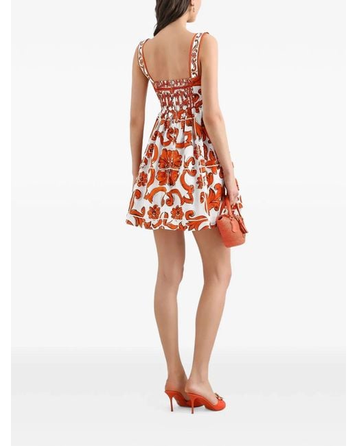 Dolce & Gabbana Red Dolce & Gabbana Patterned Cotton Dress