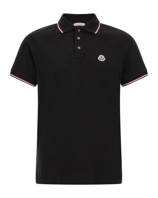 Moncler Black Tricolor Trim Polo Shirt for men