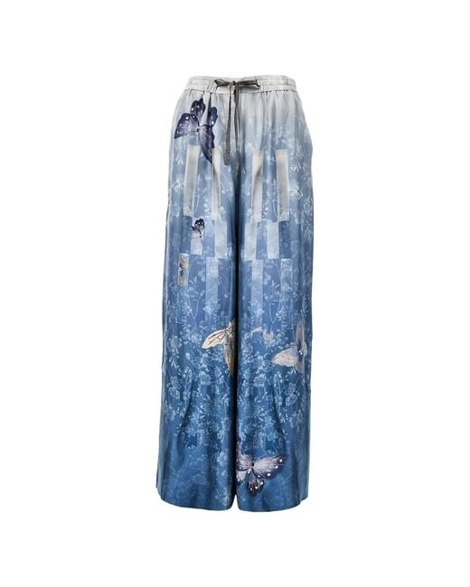 Pierre Louis Mascia Blue Printed Silk Trousers