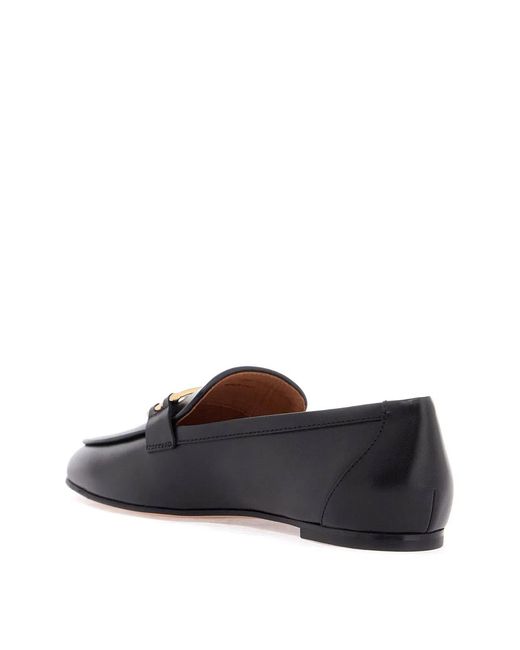 Tod's Black Branded Metal Bar Leather Loafers