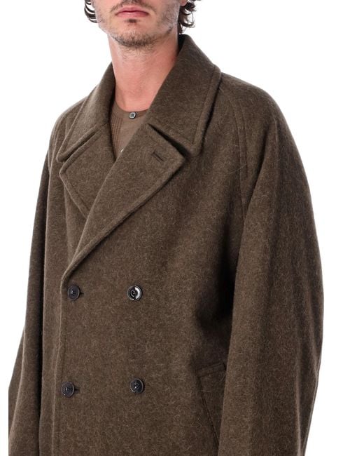 Lemaire Brown Double-Breasted Wool Coat for men