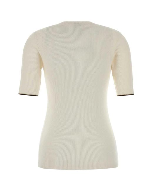 Brunello Cucinelli White Ivory Cashmere Blend T-Shirt