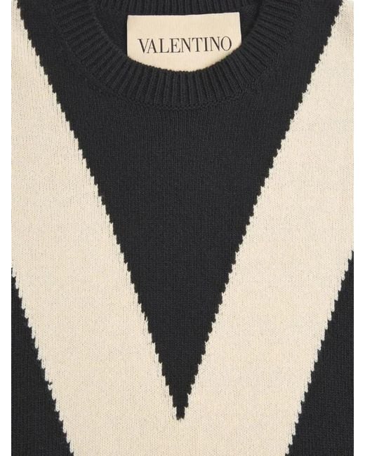 Valentino Black Wool Sweater With Inlaid V for men