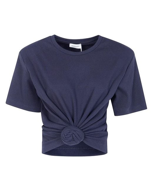Magda Butrym Blue Twist Cropped T-Shirt