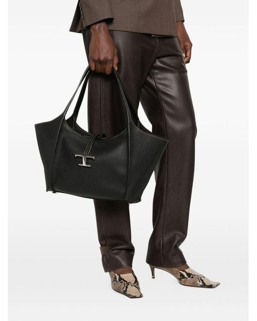 Tod's Black T Timeless Small Leather Shopping Bag