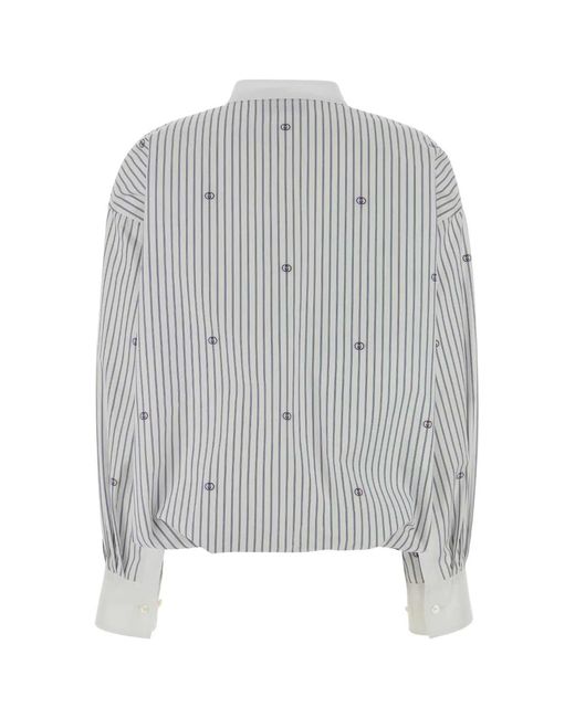 Gucci Gray Striped Embroidery Blouse