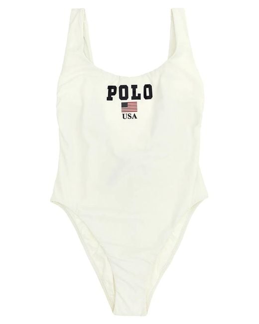 Polo Ralph Lauren White 'Polo' One-Piece Swimsuit