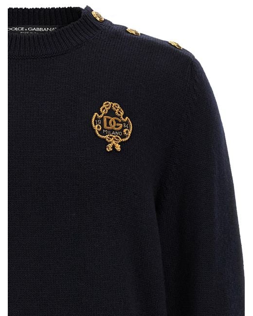 Dolce & Gabbana Blue Dolce & Gabbana Embroidered Coat Of Arms Sweater for men