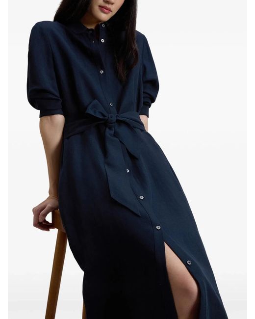Woolrich Blue Linen Blend Shirt Dress With Belt
