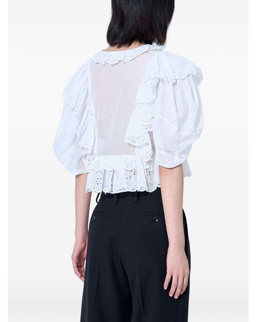 Chloé White Crop Ruffle Top