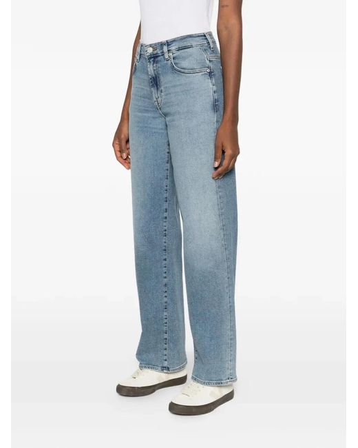 7 For All Mankind Blue Stovepipe Oceanstone Straight-Leg Jeans