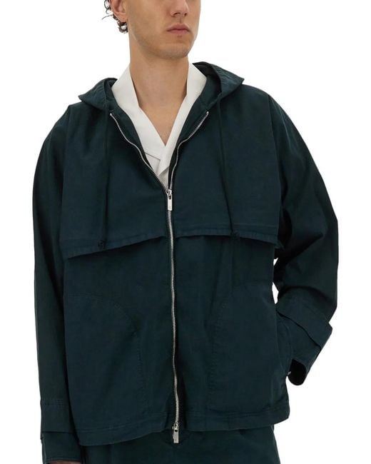 Helmut Lang Blue Hooded Windbreaker for men