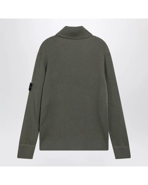 Stone Island Green Military Ribbed Turtleneck Sweater for men