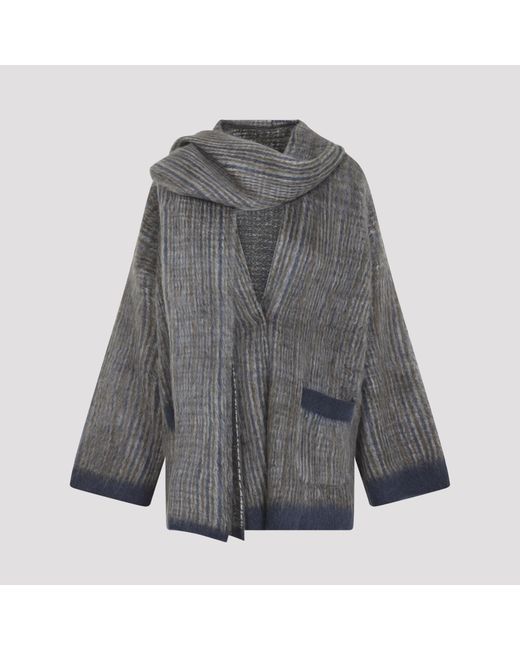 Brunello Cucinelli Gray Grigio Blu Galles Jacquard Cardigan