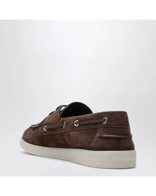 Prada Brown Suede Boat Shoes for men