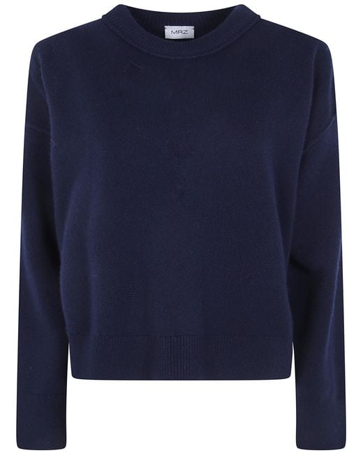 Mrz Blue Cropped Oversized Round Neck Sweater