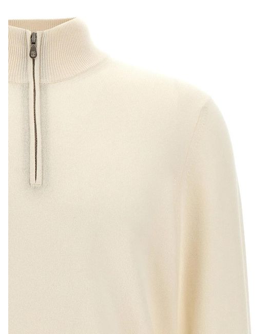 Brunello Cucinelli White Cashmere Sweater for men