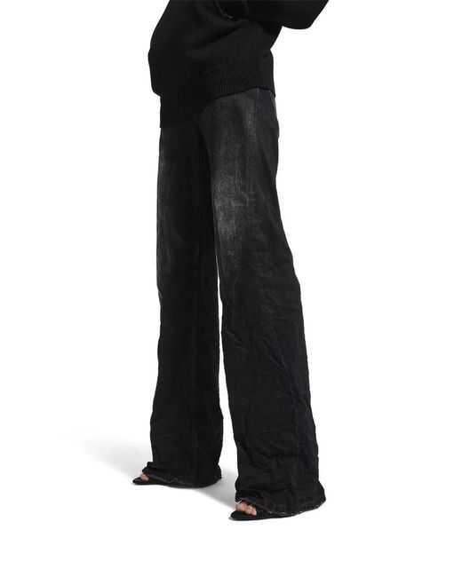 Balenciaga Blue Crinkled Effect Wide Leg Jeans With Washed And Worn-Out Details