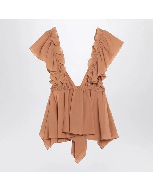 Chloé Brown Ruffled Silk Top