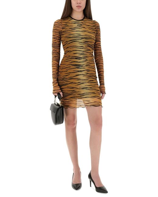 Moschino Natural Animal Print Mesh Dress