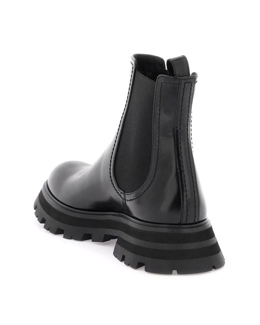 McQueen Black Leather Ankle Boots
