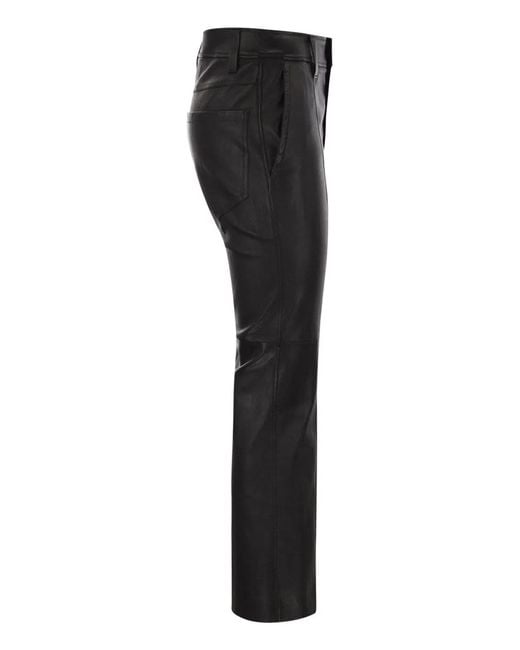 Brunello Cucinelli Black Stretch Nappa Leather Square Cigarette Trousers With Jewellery
