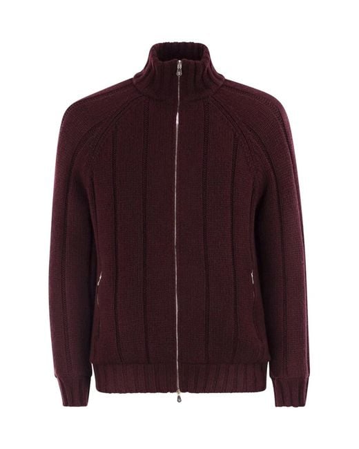 Brunello Cucinelli Red Cashmere Knit Down Jacket With Zip for men
