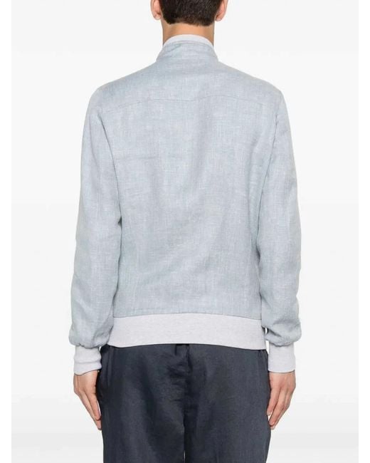 Barba Napoli Blue Linen Virgin Wool Silk Jacket for men