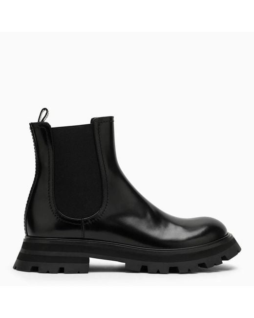 McQueen Black Leather Ankle Boots