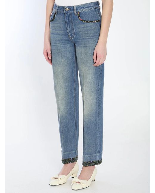 Valentino Garavani Blue Floral Print Jeans