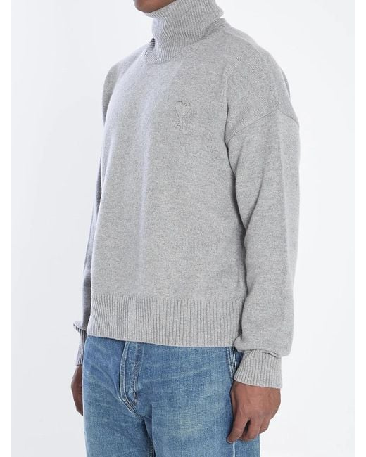 AMI Gray Ami De Coeur Turtleneck for men